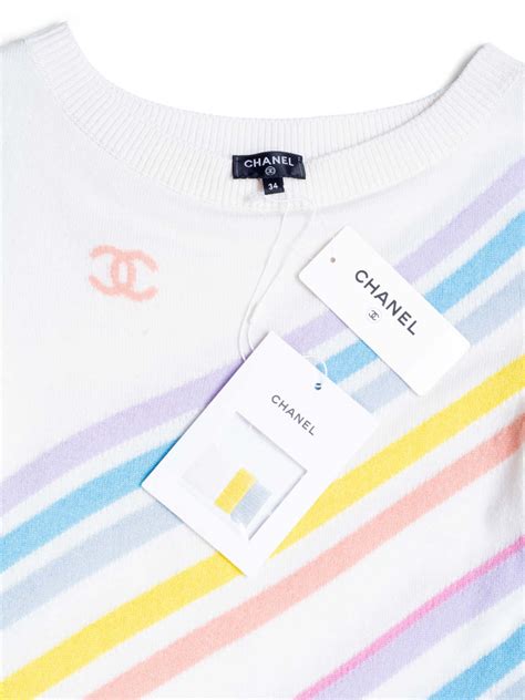 chanel la pausa sweater replica - CHANEL Cashmere CC Logo La Pausa Stripe Sweater Rainbow .